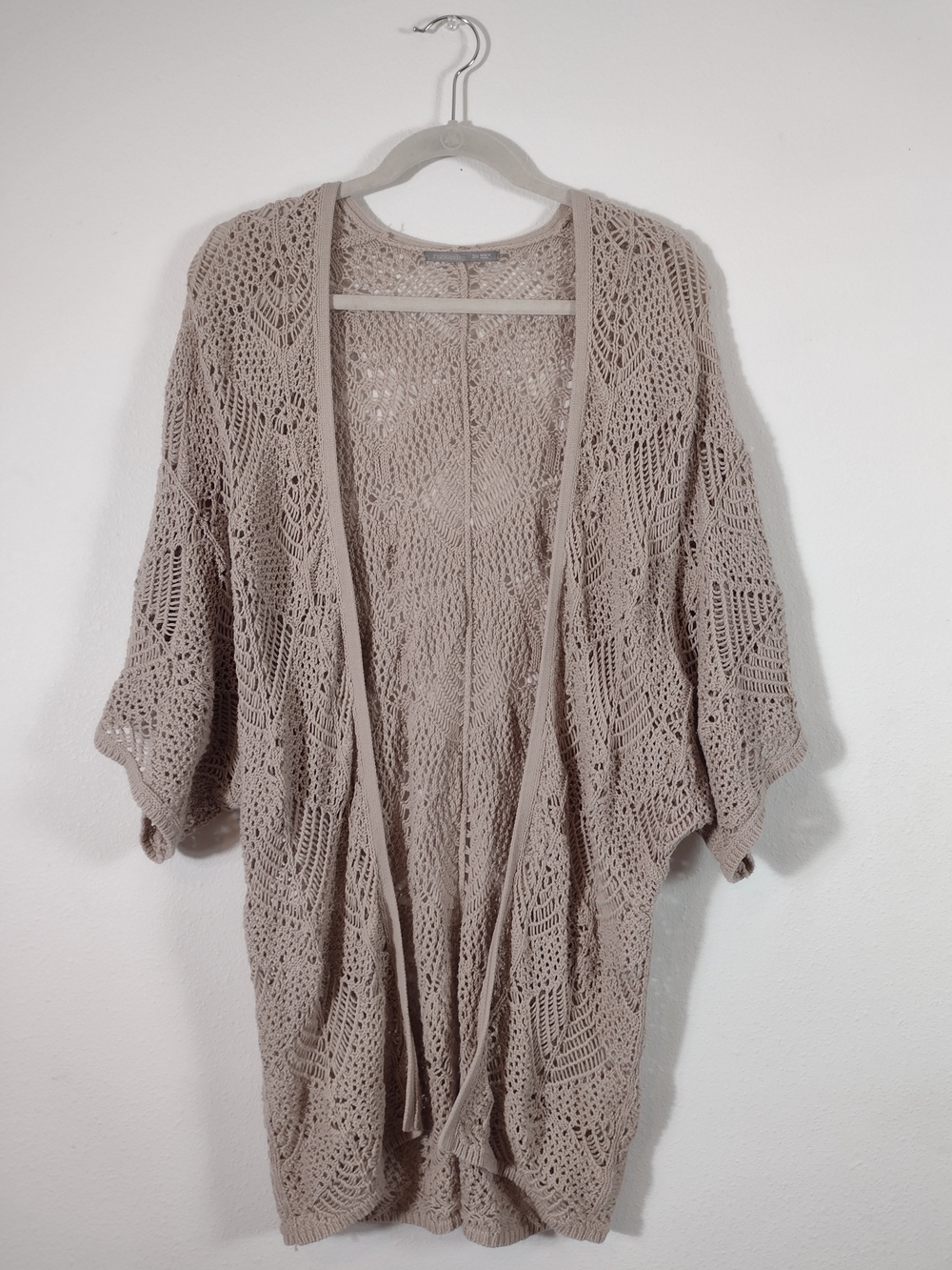Rubbish 100% Cotton Crochet Open Front Wide Sleeve Kimono Cardigan Tan Size S/M